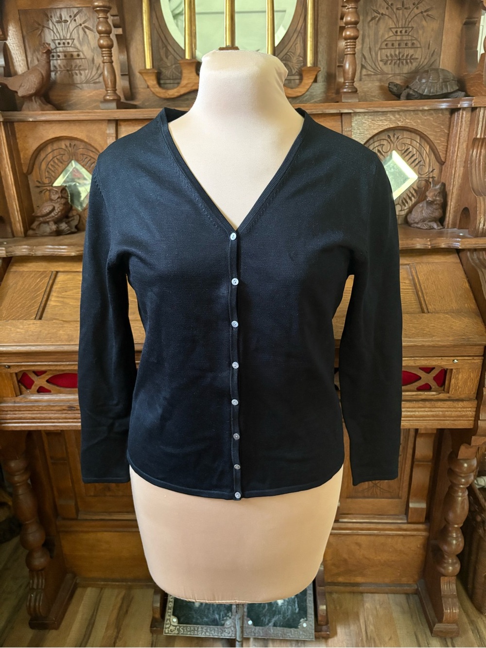 Gorgeous Silk Blend Classic Black Button-Front Cardigan